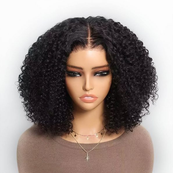 pre-cut lace kinky curly bob wear go wig (1)