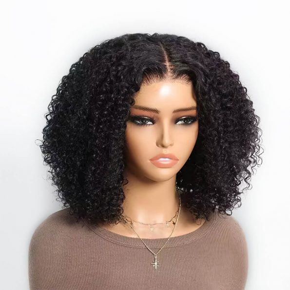pre-cut lace kinky curly bob wear go wig (3)