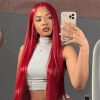 red straight wig
