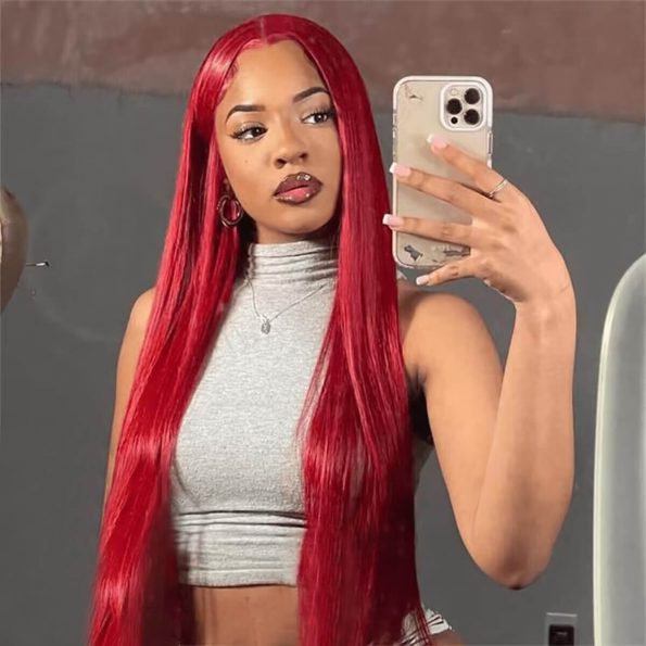 red straight wig