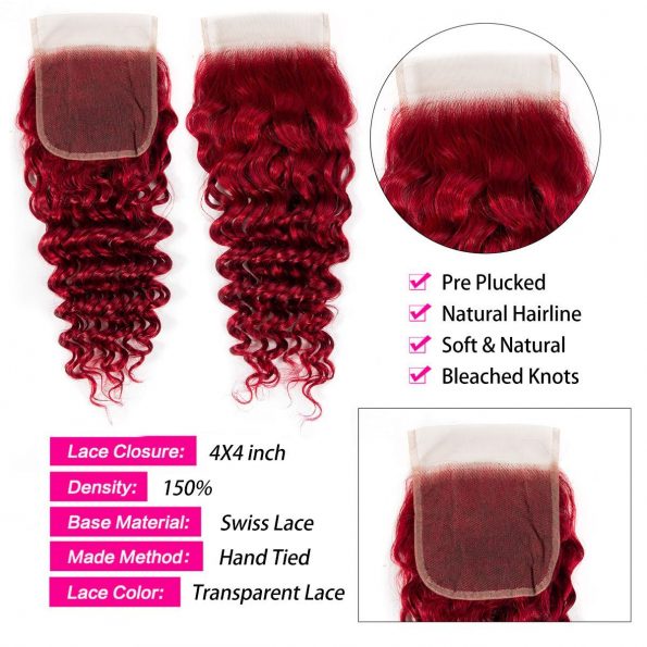 Red Deep Wave 3 Bundles With Closure