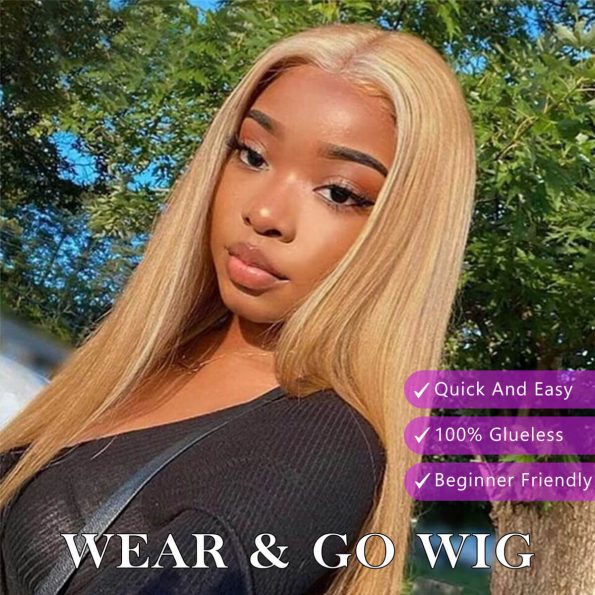 upgrade 6×5 pre cut glueless wig honey blonde