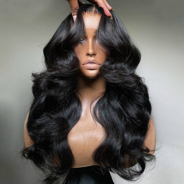 curtain bang body wave glueless wig