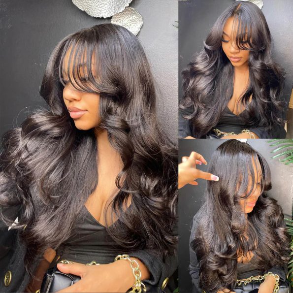 curtain bangs body wave glueless wig