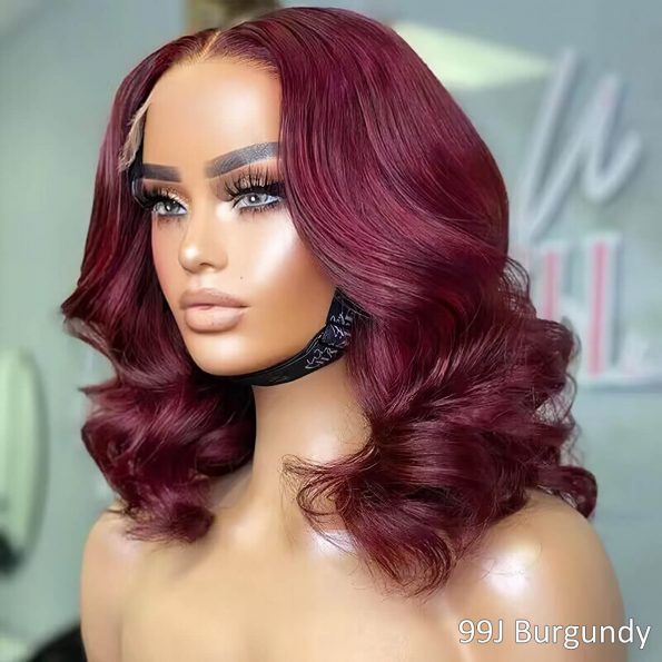 Burgunday short cut loose body wave wig (2)