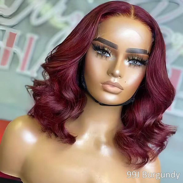 Burgunday short cut loose body wave wig (3)