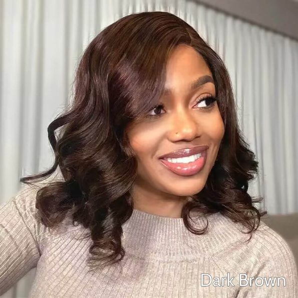 dark brown glueless short body wave wig (1)