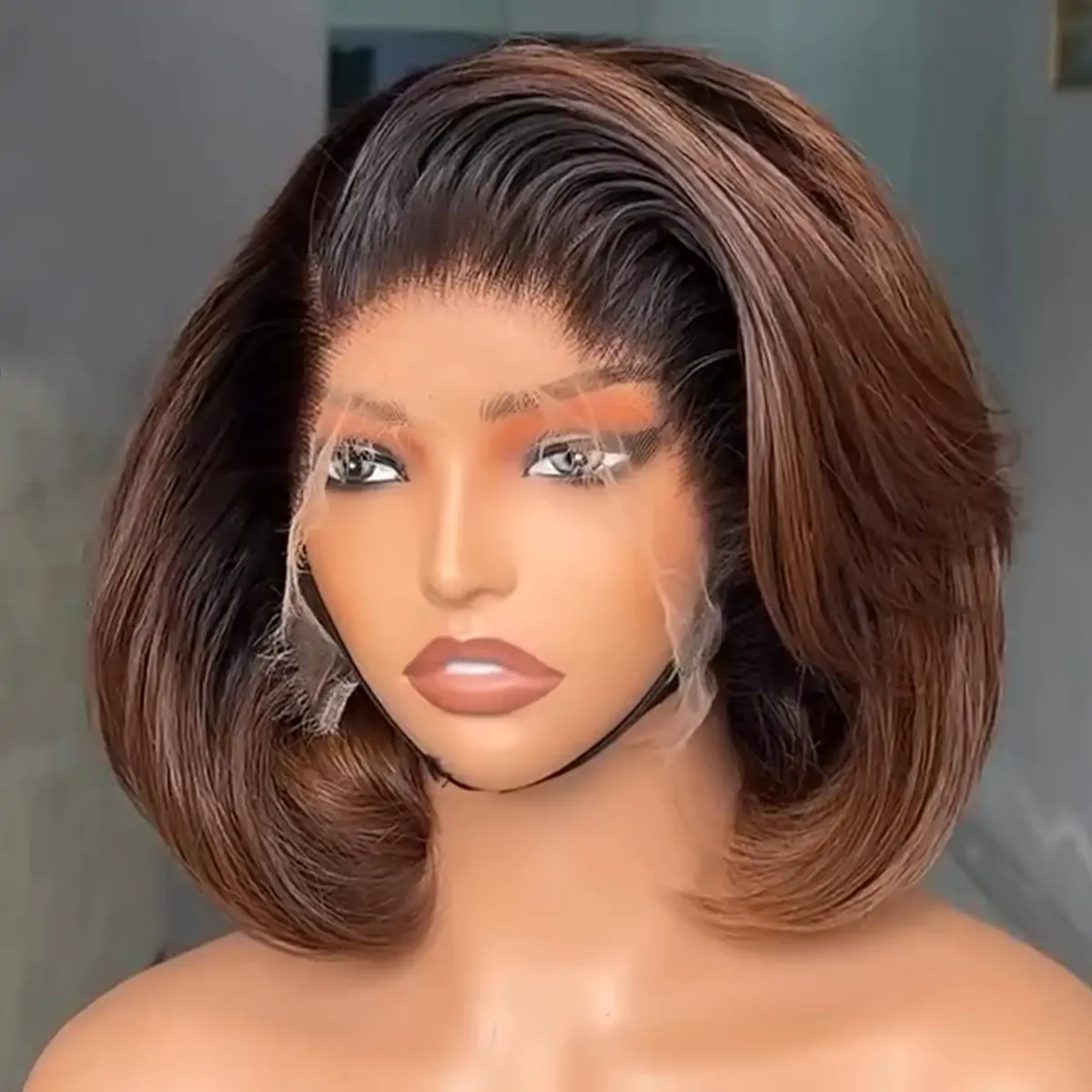 ombre brown wig with dark roots layer cut bob wig (2)