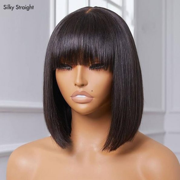 silky straight bob wig with bang